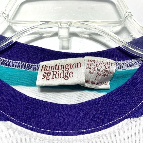 Vintage Huntington Ridge Blue & White Stripe Short Sleeve Shirt Top size Large - Picture 3 of 6